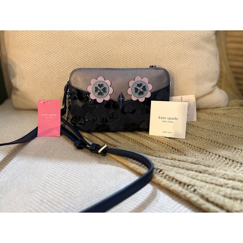 NWT Owl Kate Spade New York Zibbi Double Zip Small Crossbody - NEW Blue Gray